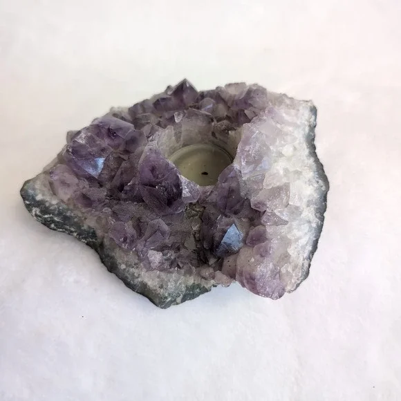 Amethyst Crystal Candle Holder Purple Raw Geode Cluster - Picture 14 of 16
